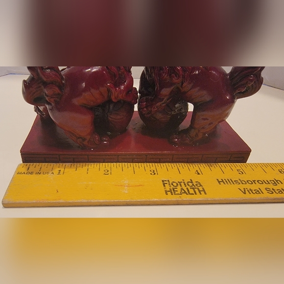Traditional vintage Okinawa Shisa Dogs (Foo Dogs)Cinnabar resin pre-owned - Picture 7 of 9